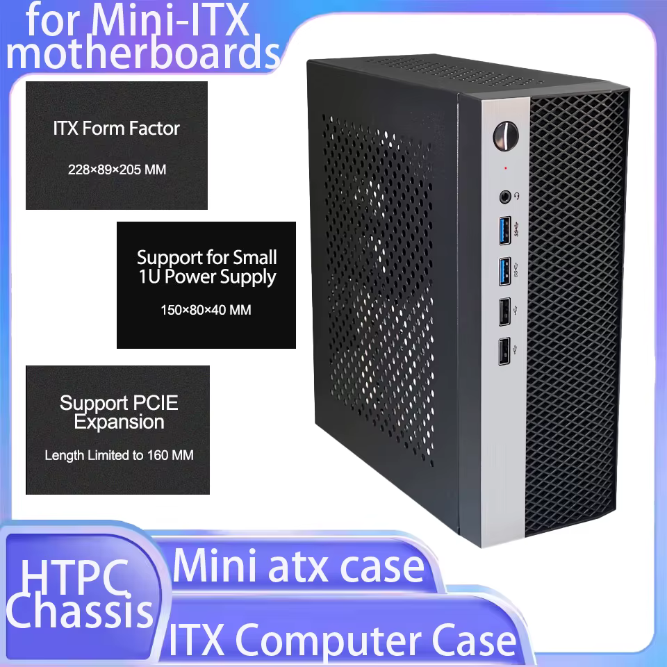 Mini boîtier d'ordinateur ITX Support de châssis HTPC boîtier d'alimentation 1U avec 4 USB 17*17 car