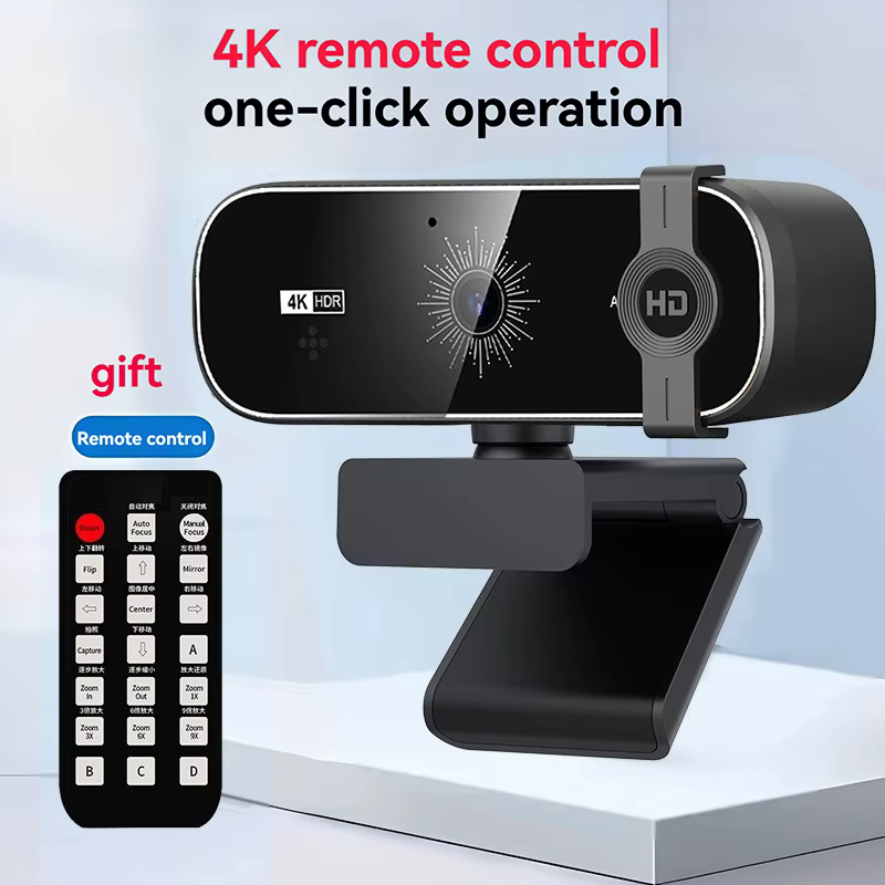 Webcam 4K pour PC, mise au point automatique avec télécommande, couvercle de confidentialité, microp