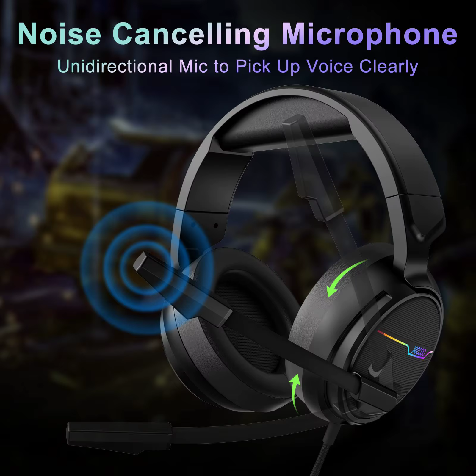 Jeecoo-Casque de jeu USB V20U, écouteurs à son surround, micro antibruit, coussinets d'oreille en mo