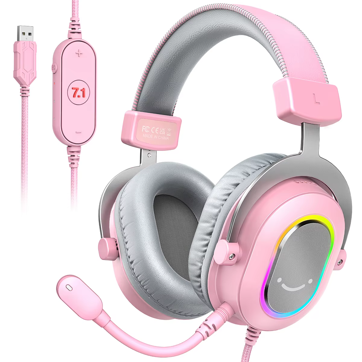 Casque de jeu FIFINE RGB avec son Surround 7.1/3-EQ/MIC, casque sur l'oreille avec contrôle en ligne