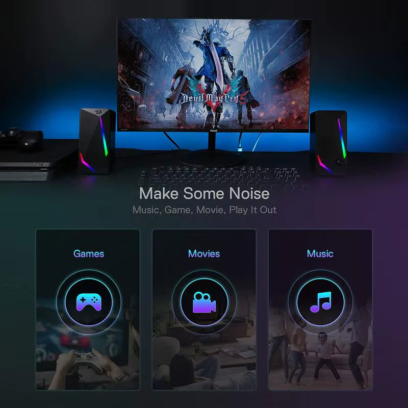 Redragon GS510 Waltz RGB haut-parleurs de bureau, haut-parleur stéréo pour ordinateur PC 2.0 canaux