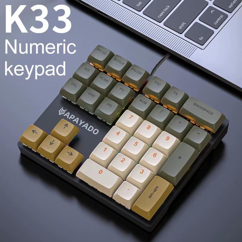 APAYADO-Mini clavier numérique K33, touches RVB et PBT, arbre mécanique bleu, Trésor, comptabilité, 