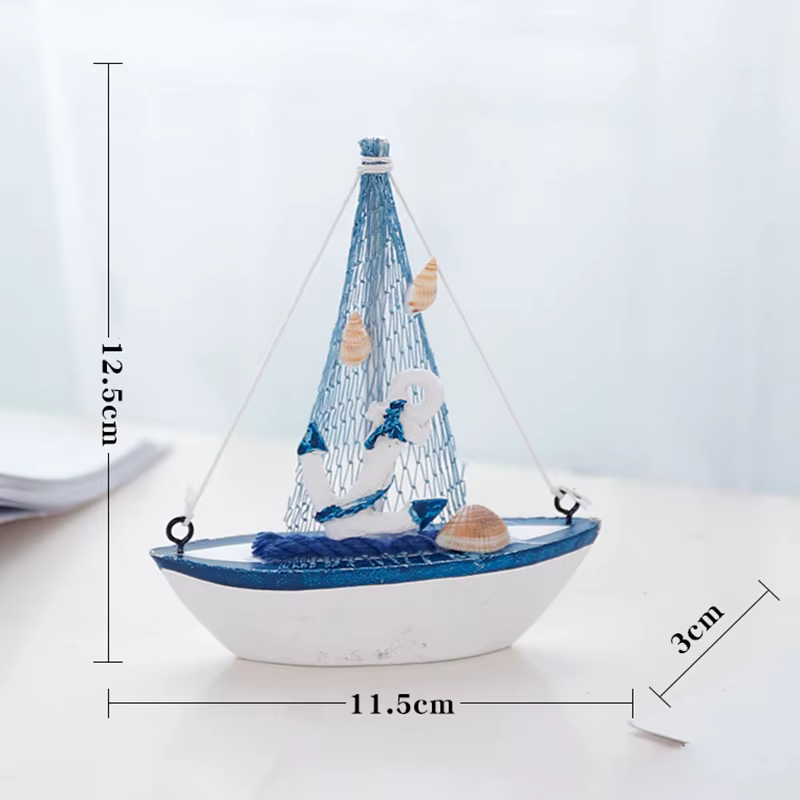 Décoration de bateau à voile en bois bleu, artisanat marin de Style méditerranéen pour décorer des o