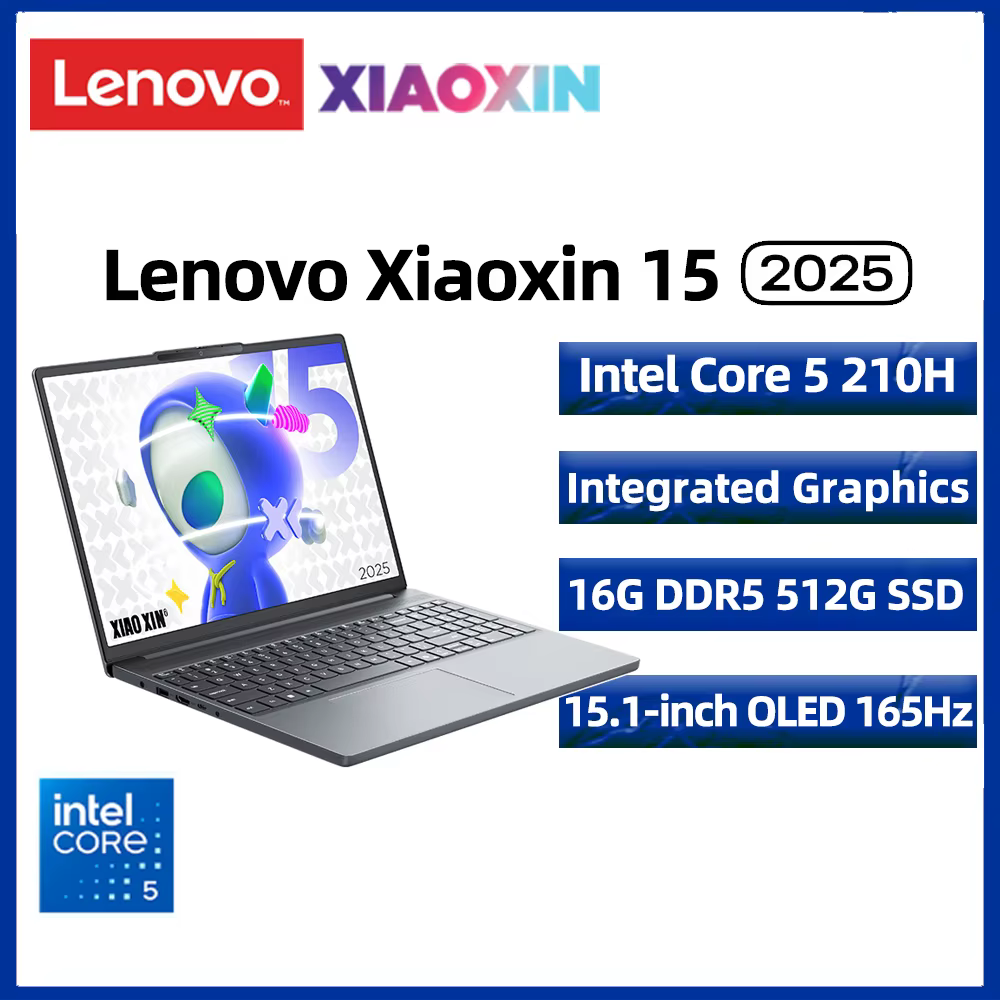 【2025 NOUVEAU】 Lenovo Xiaoxin 15 Core5-210H 16G + 512G 15.1 pouces 2.5K Écran OLED 165 Hz Taux de ra