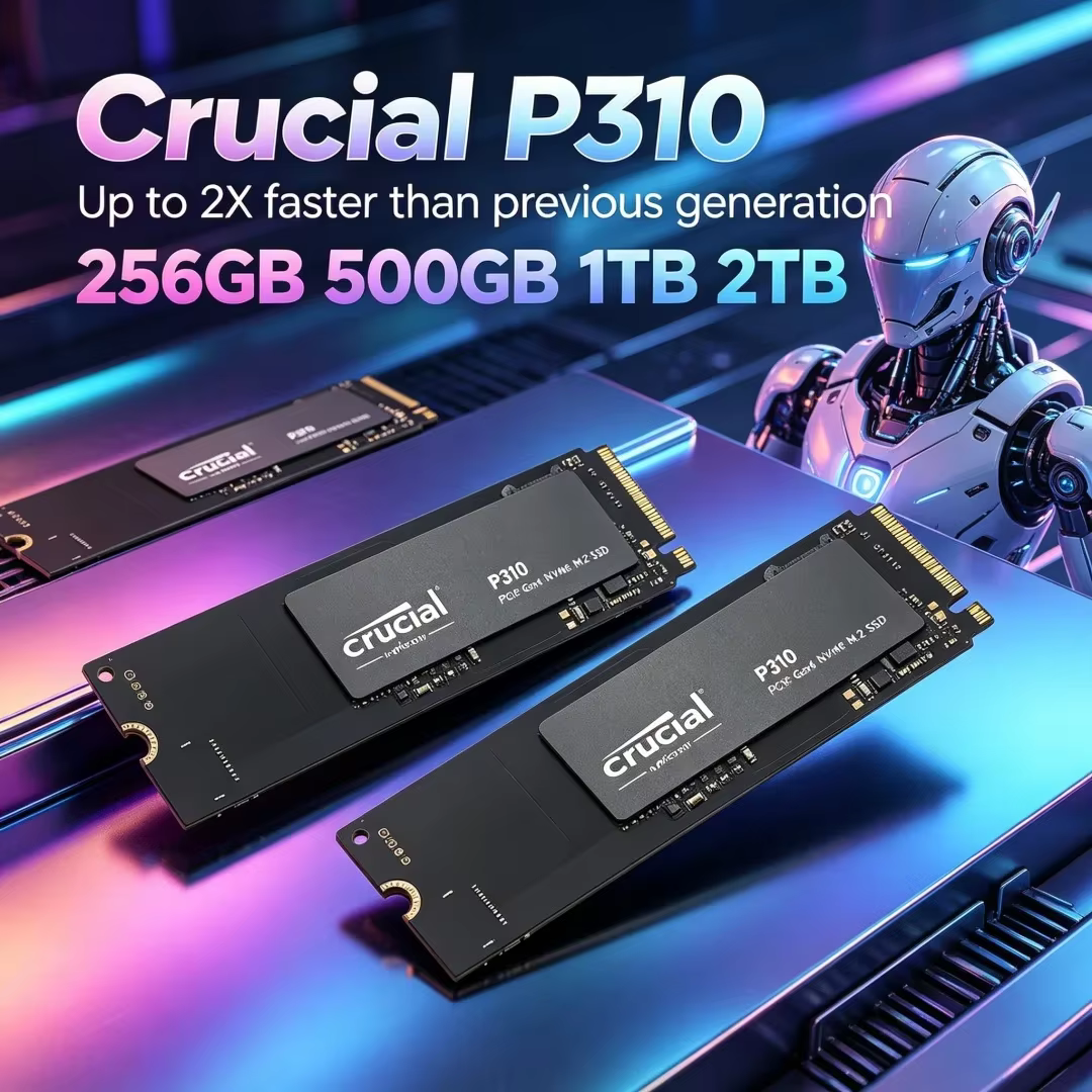 SSD Crucial P310 Gaming jusqu'à 7100 Mo/s, PCIe Gen4 M.2 NVMe SSD 3D NAND 256 Go, 500 Go, 1 To, 2 To