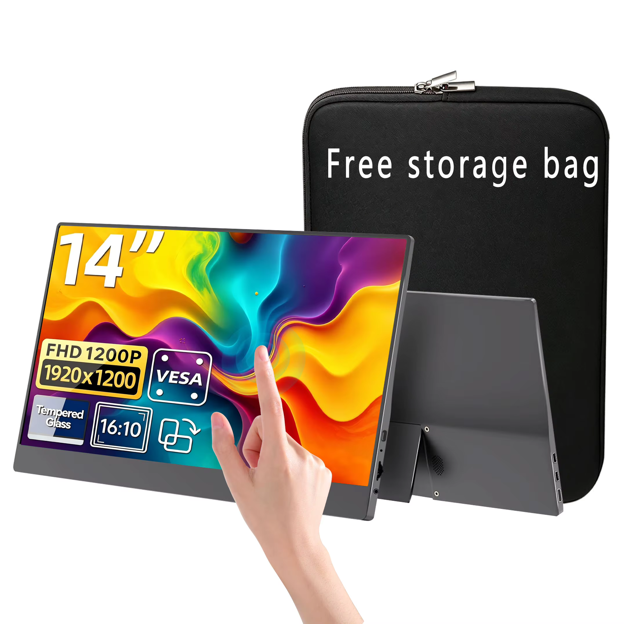 Écran portable tactile IPS de 14 pouces, 1920*1200 FHD, 72% SRGB, léger, écran secondaire tactile po