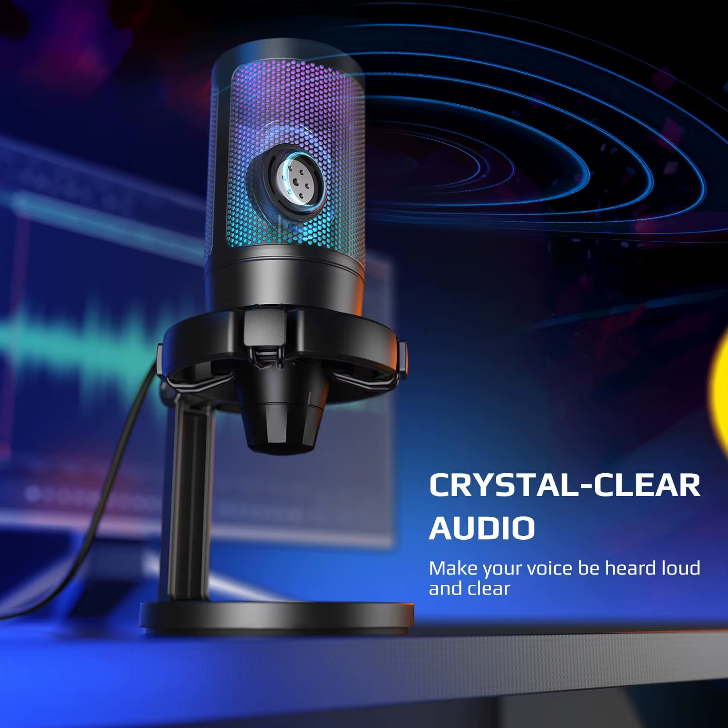 AmpliGame by FIFINE Microphone de jeu USB avec RVB, Bouton de gain, Muet tactile, Micro à condensate