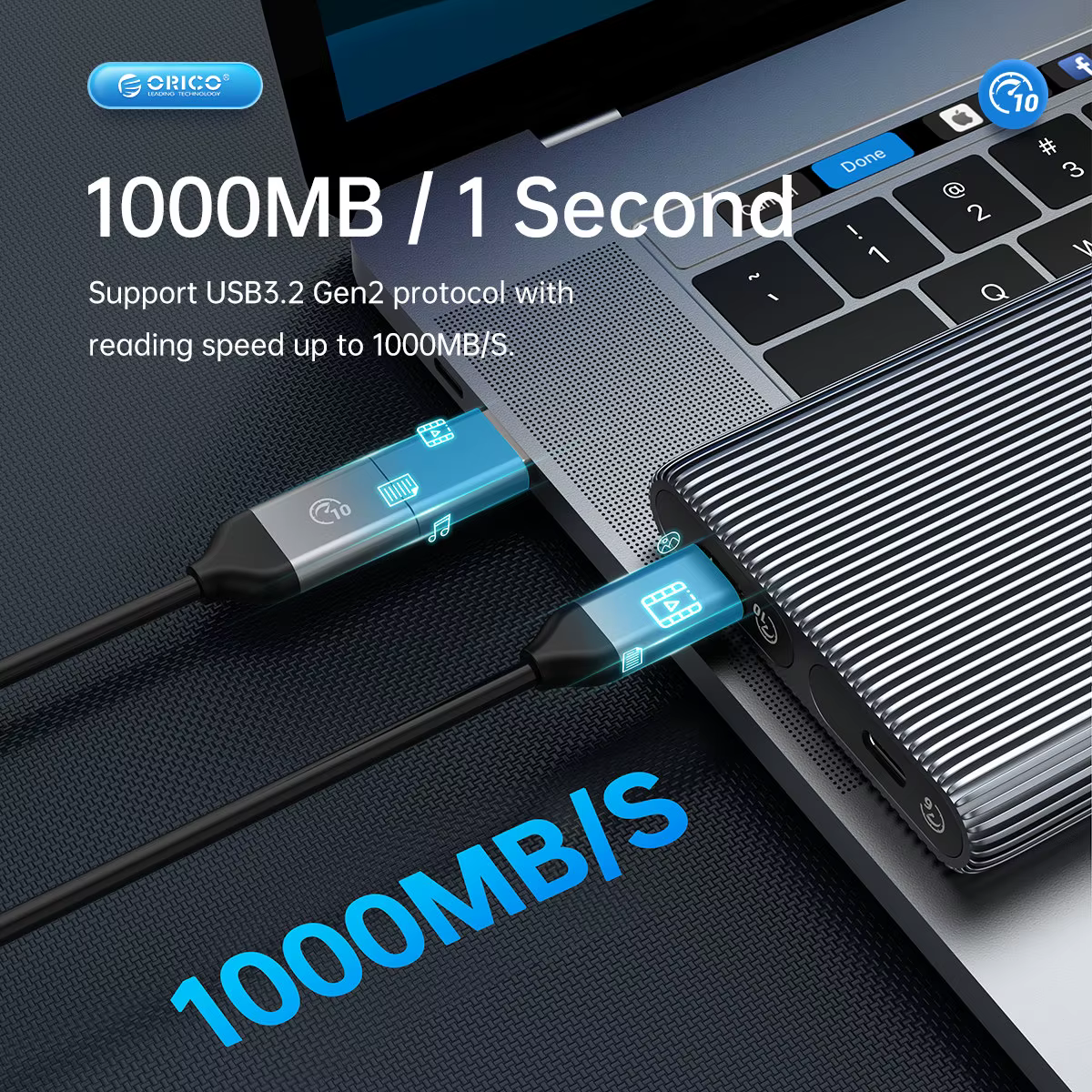 ORICO – boîtier double baie en aluminium pour SSD NVME M.2, USB C 3.1 Gen2, 10Gbps, pour clé M et cl