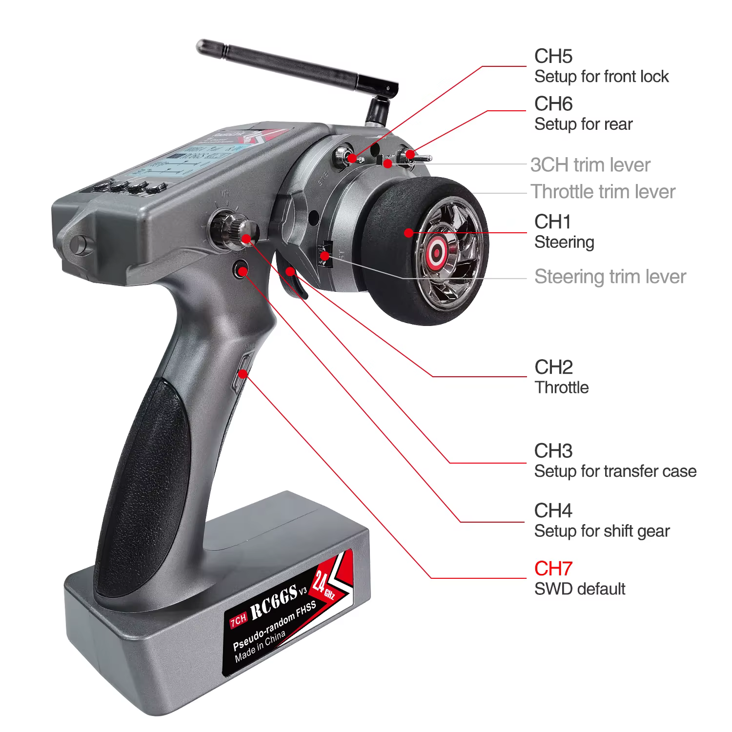 Radiolink RC6GS V3 2.4G transmetteur radio 7 canaux avec récepteur R7FG télémétrie gyroscopique télé