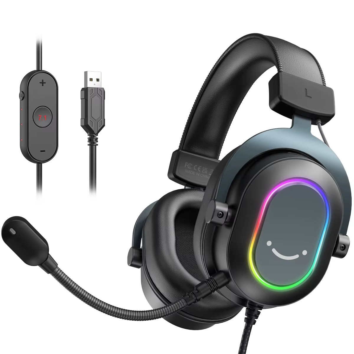 Fifine Casque de jeu RVB dynamique avec micro Casque supra-auriculaire 7.1 Surround Sound PC PS4 PS5