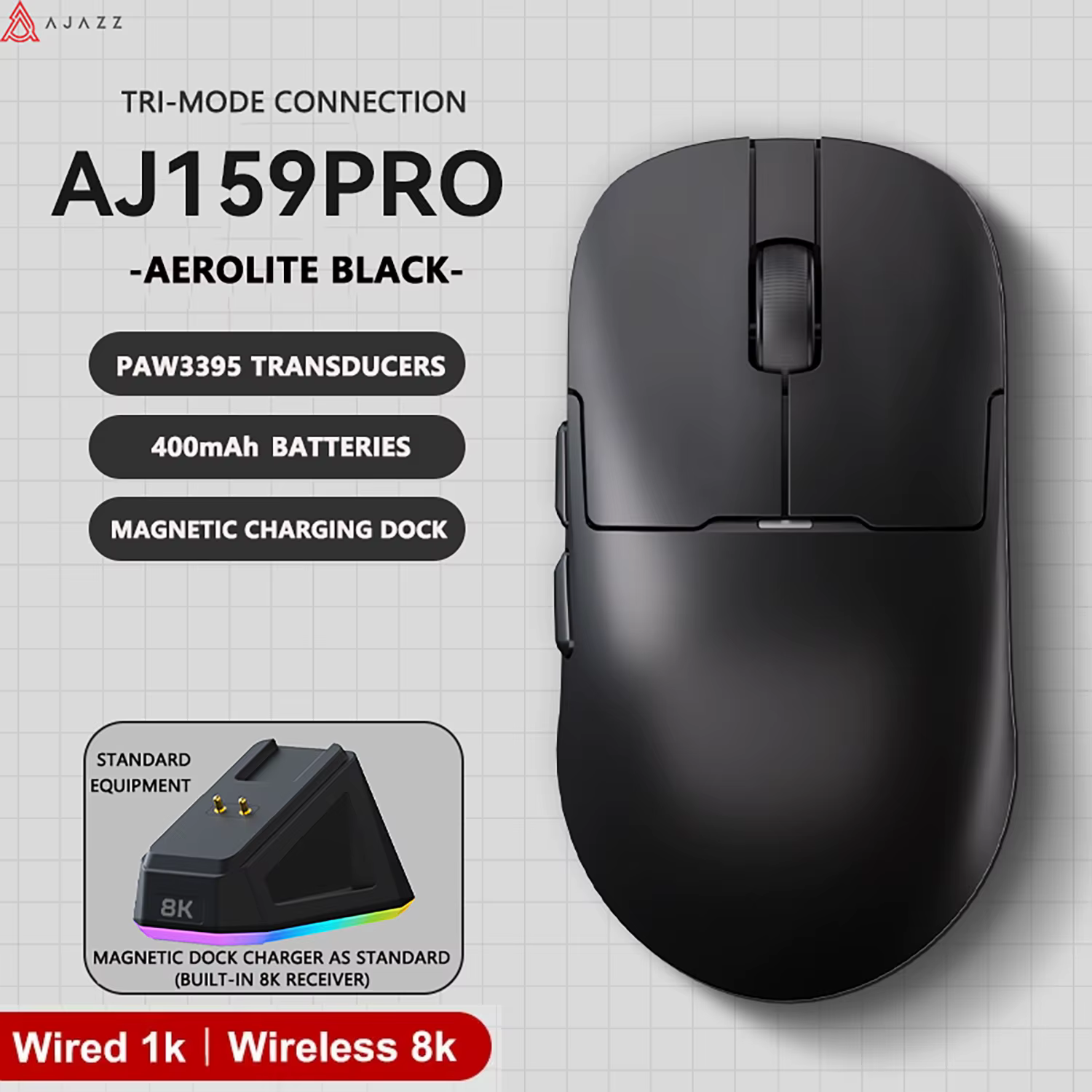 AJAZZ AJ159 APEX/AJ159PRO souris de joueur sans fil avec Base de charge magnétique rvb souris de jeu