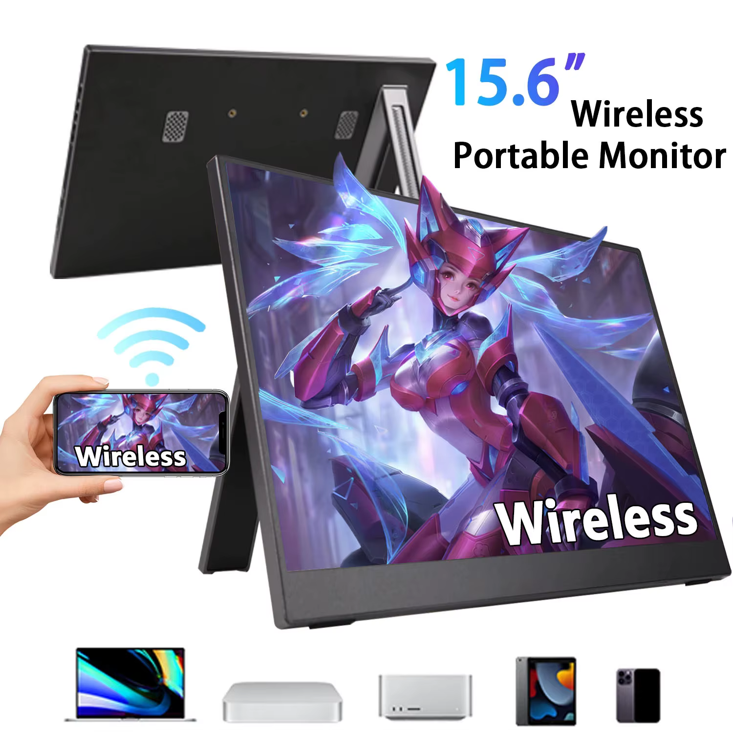 Écran portable WiFi 15,6 pouces, écran IPS 1080P, batterie intégrée, ordinateur portable de jeu, mon