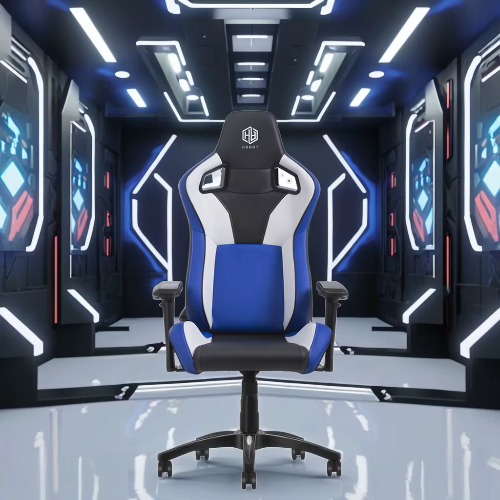 Chaise de bureau pivotante E-Sports à dossier haut réglable, fabriquée en cuir PU et nylon avec acco