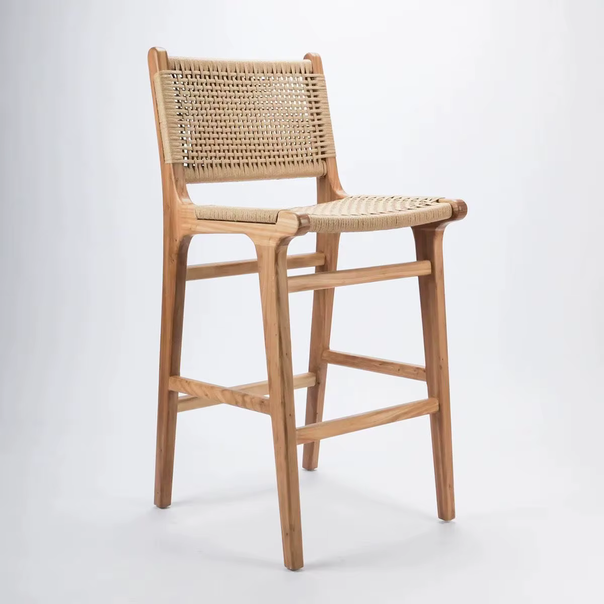 Chaise de Bar pieds en bois massif Silla salle à manger chaise tissée hauteur de comptoir pour café 