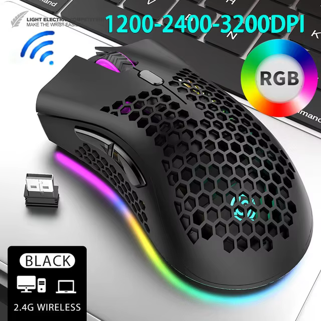 BMfemale-Souris de jeu en accent d'abeille sans fil aste USB, lumière RVB, souris mignonne, ordinate
