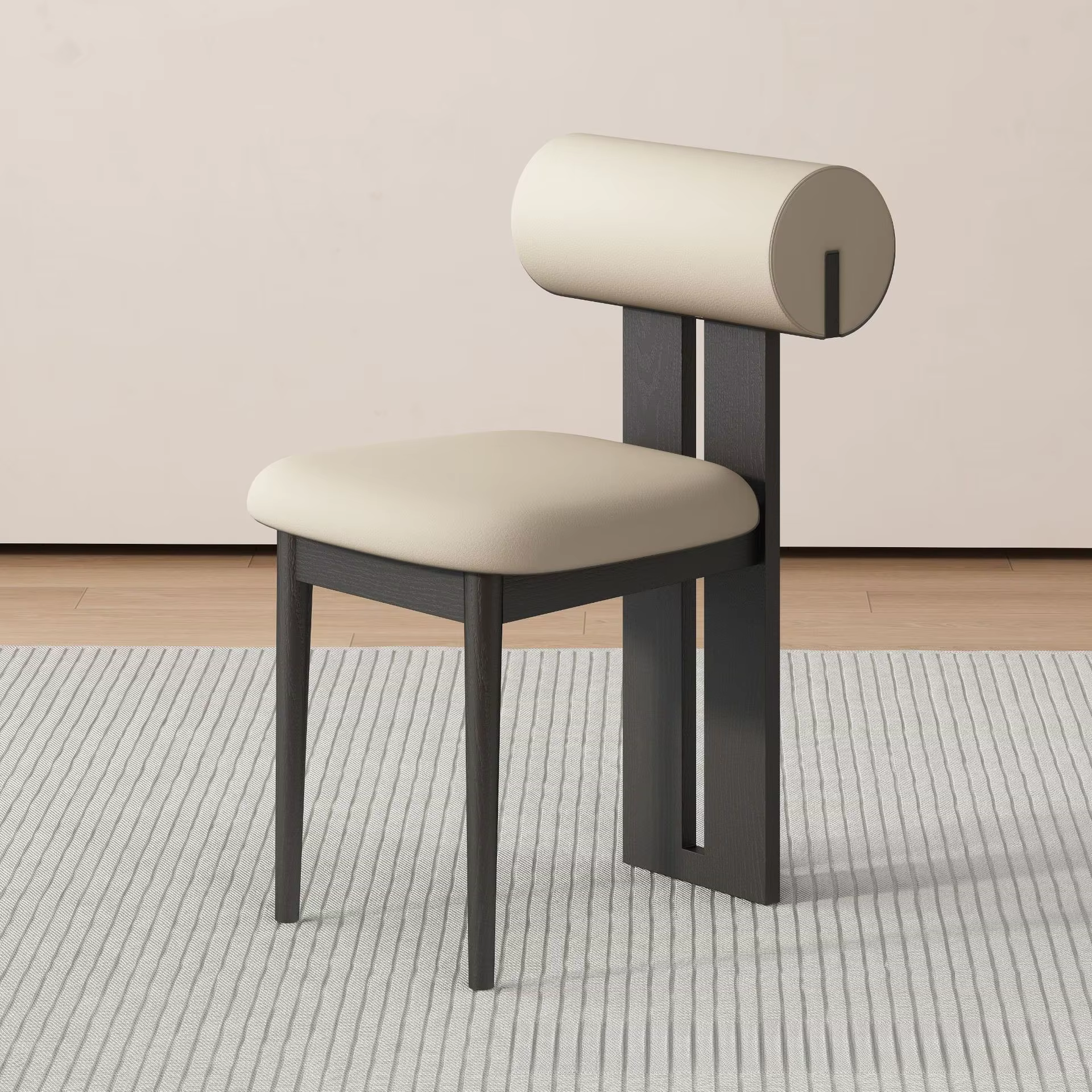 Chaise de salle à manger moderne et simple en bois massif avec dossier cylindrique souple pour perso