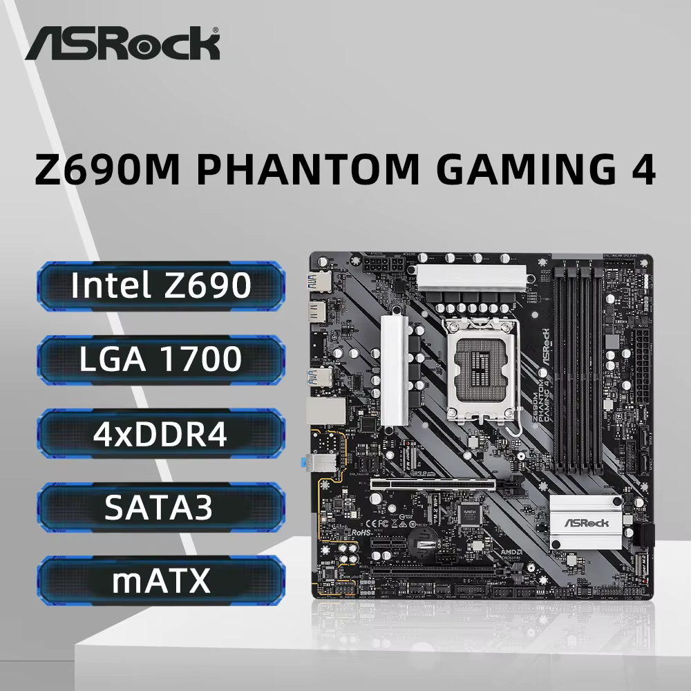 Carte mère ASRock Z690M PHANTOM GAMING 4 LGA 1700 Intel Z690 compatible avec les processeurs 14900KF