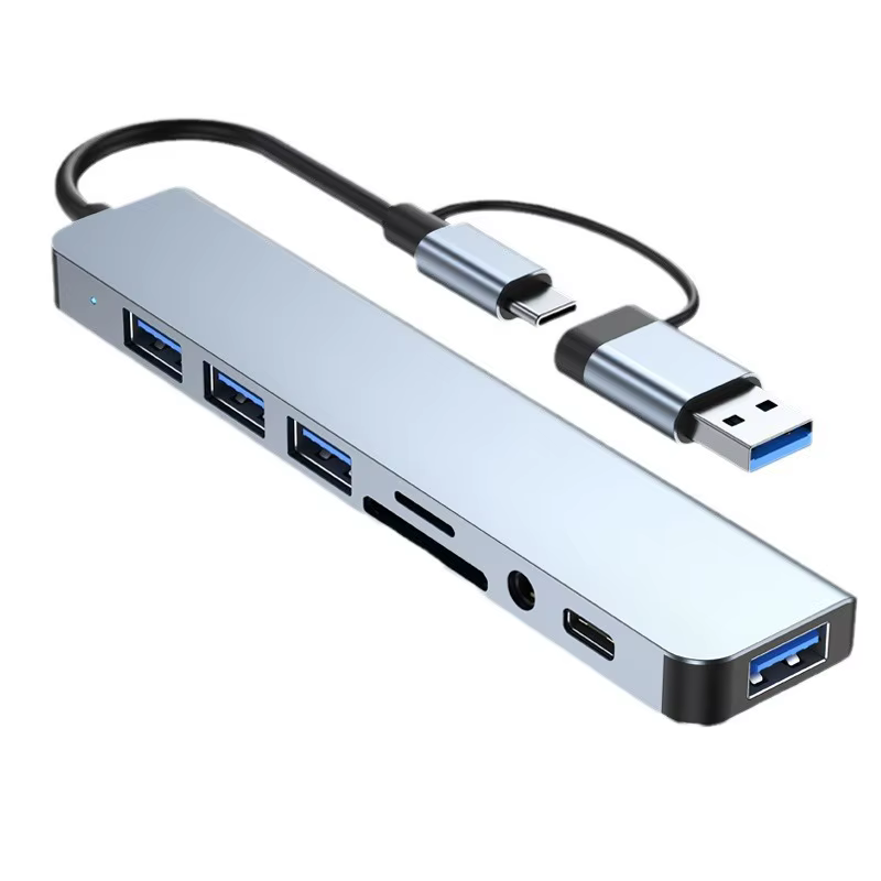 Station d'accueil HUB USB + Type C 8 en 2 avec adaptateur jack audio 3,5 mm pour lecteur de carte Mi