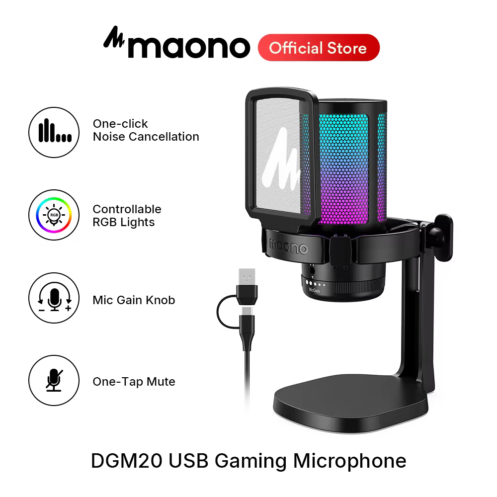 Microphone de jeu Maono DGM20, microphone USB à condensateur, micro de jeu RGB avec logiciel de rédu