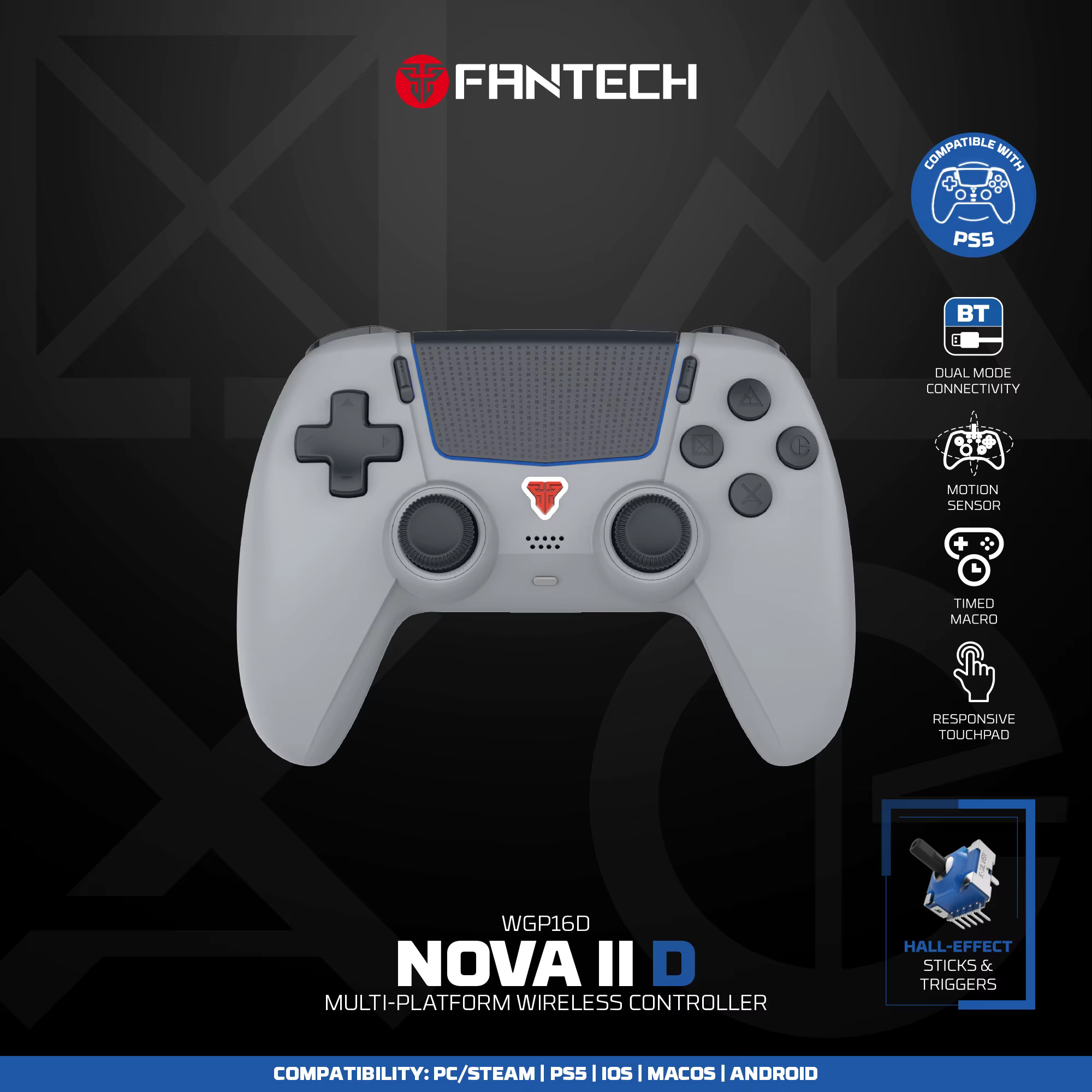 Manette de jeu sans fil FANTECH NOVA IID WGP16D BT pour PS5/PC/iOS/Android avec fonction Turbo, vibr