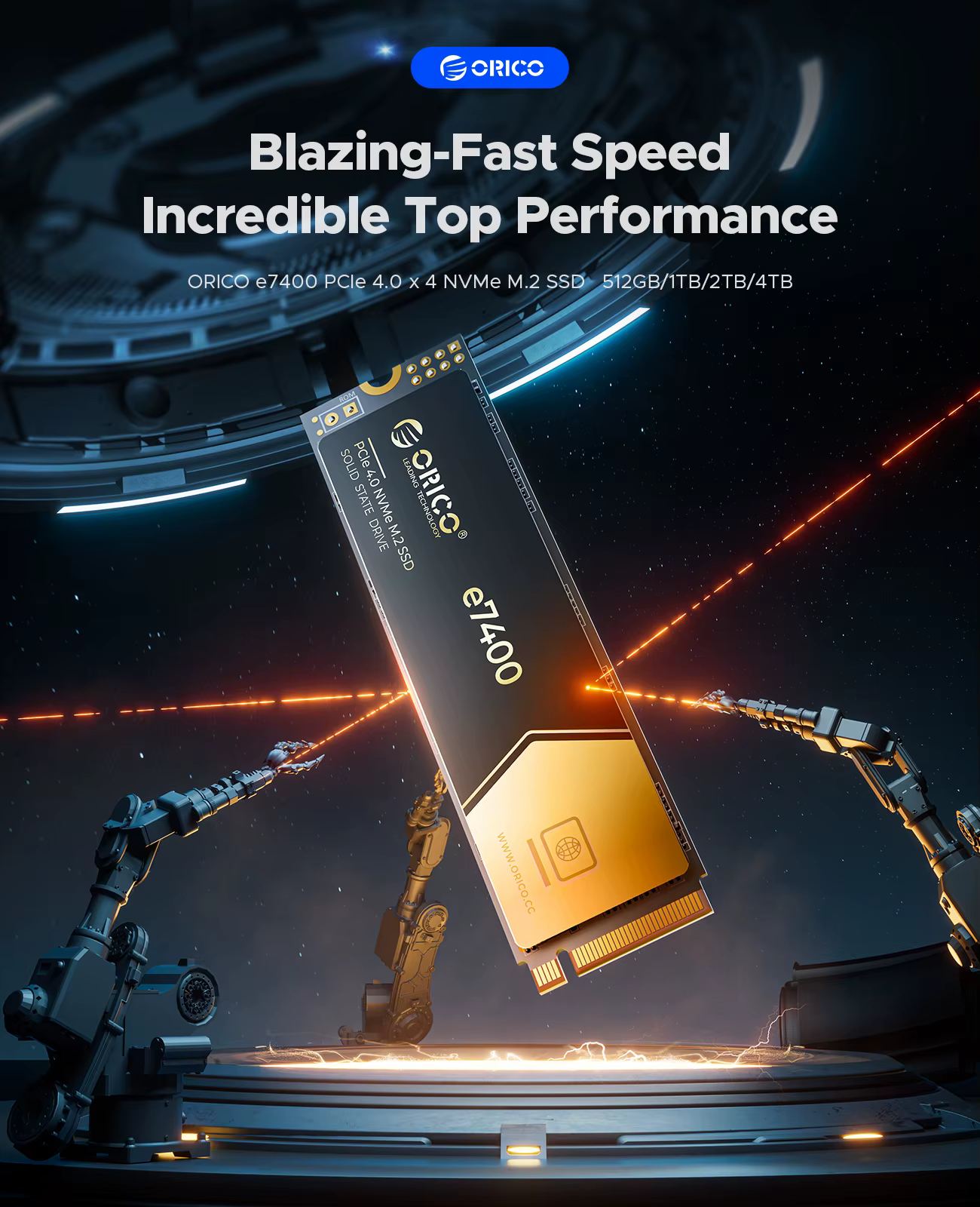 ORICO Gaming PCIe4.0 M.2 NVMe SSD PS5 7400 Mo/S disque SSD interne Gen4 pour ordinateur haut de gamm