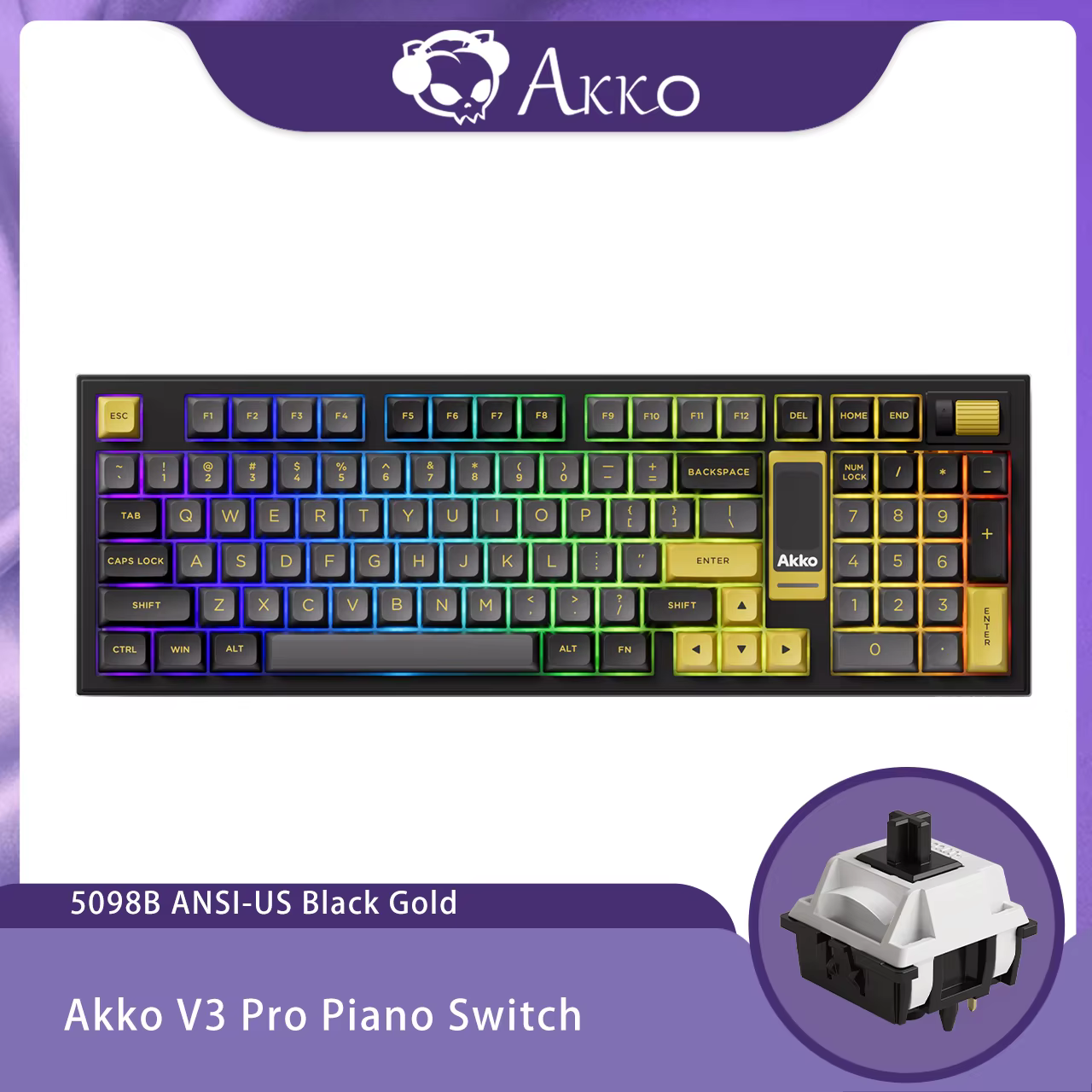 Clavier de jeu mécanique sans fil Akko 5098B avec écran TFT, bouton vertical 96 prédire, joint rétro