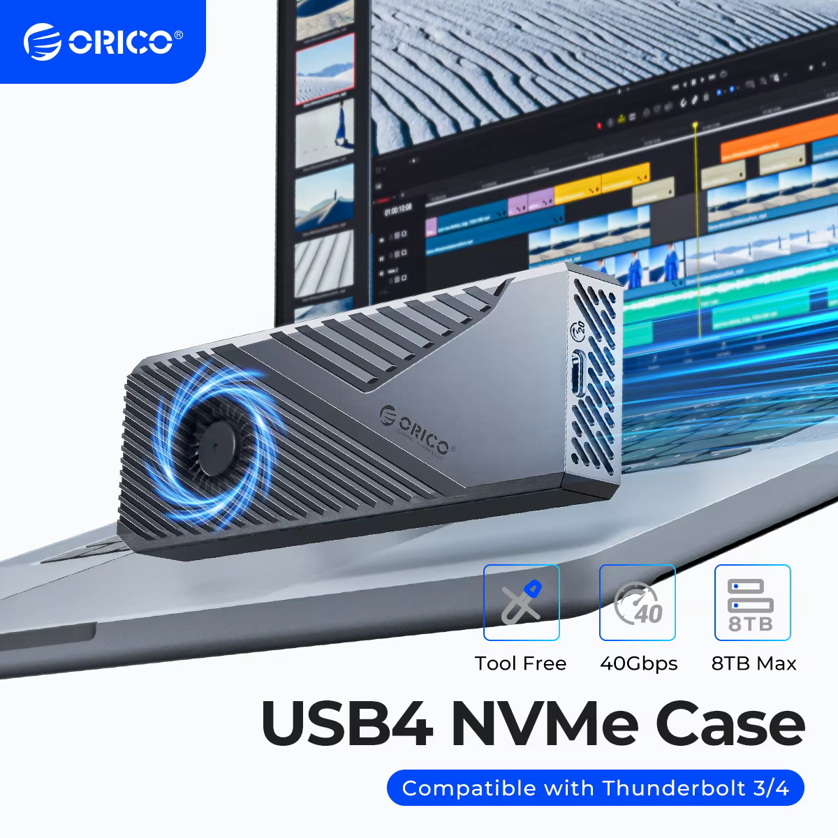 ORICO-Boîtier en aluminium USB4 avec ventilateur de refroidissement, 40Gbps, 8 To, PCIe4.0, NVcloser