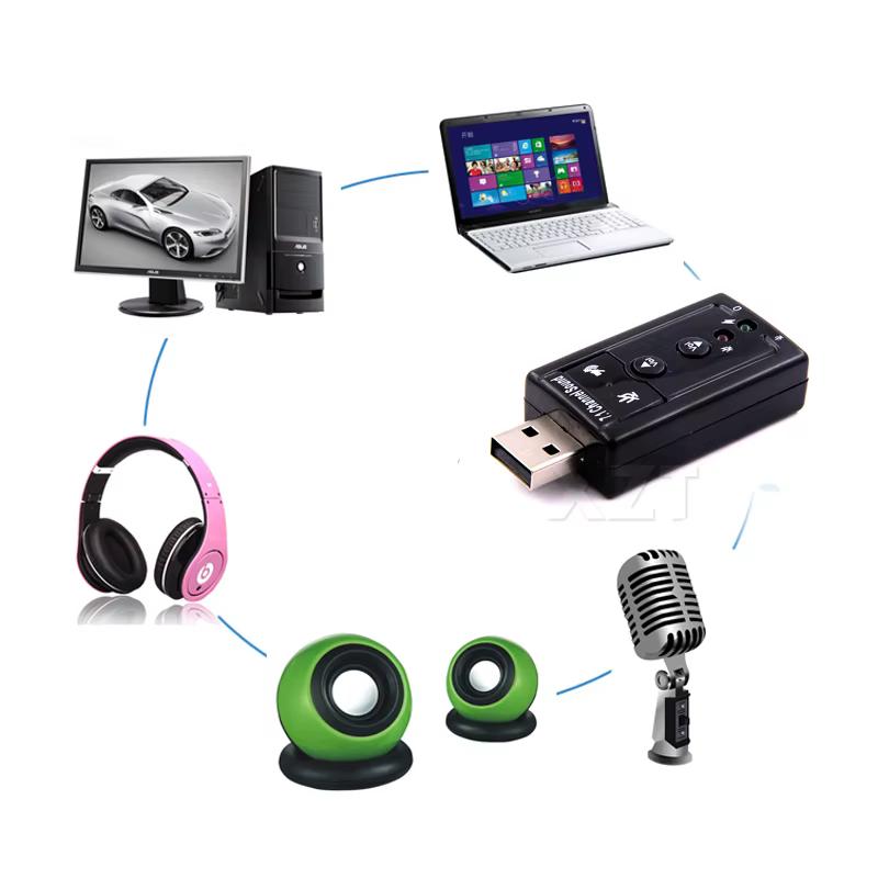 Carte son USB externe Mini USB 2.0 3D virtuelle 480Mbps 7.1 canaux adaptateur de carte son Audio pou