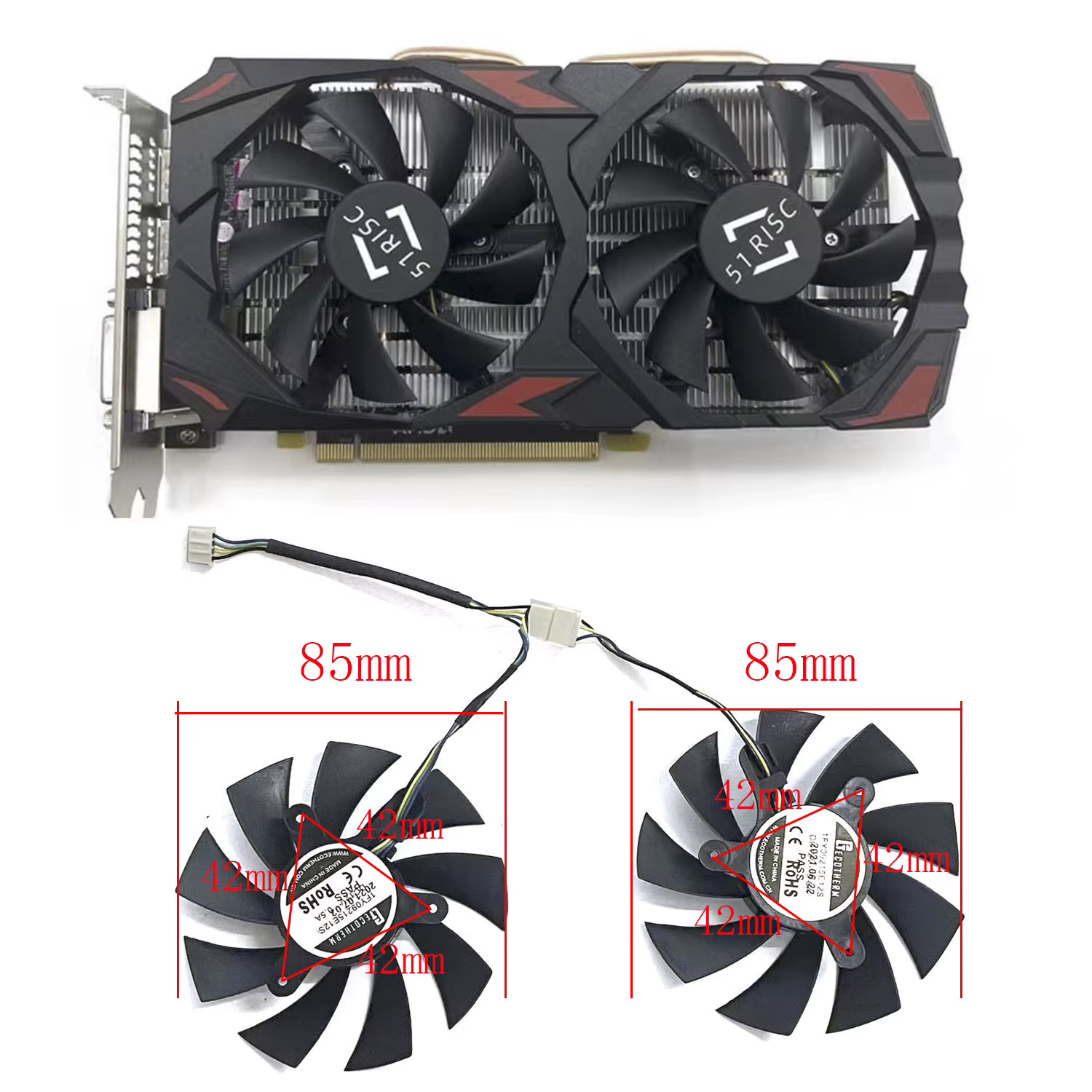 Ventilateur de carte graphique 51RISC AMD RX 580 8G 256Bit 2048SP, 4 broches, 85mm, nouveauté