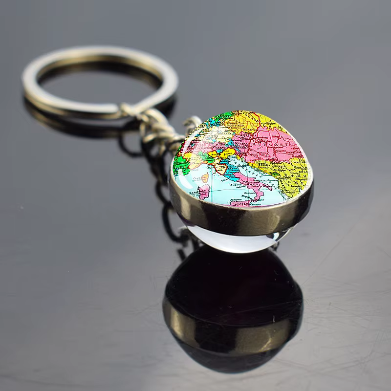 Porte-clés vintage avec carte des pays européens, France, Espagne, Pologne, Allemagne, Pologne, Ital