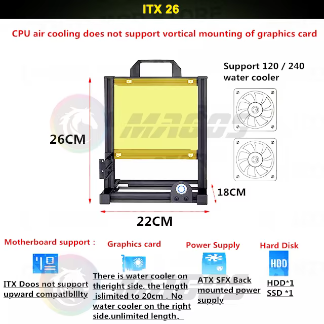Boîtier de jeu en aluminium pour ordinateur de bureau, tour de châssis, tour de PC, cadre ouvert MOD