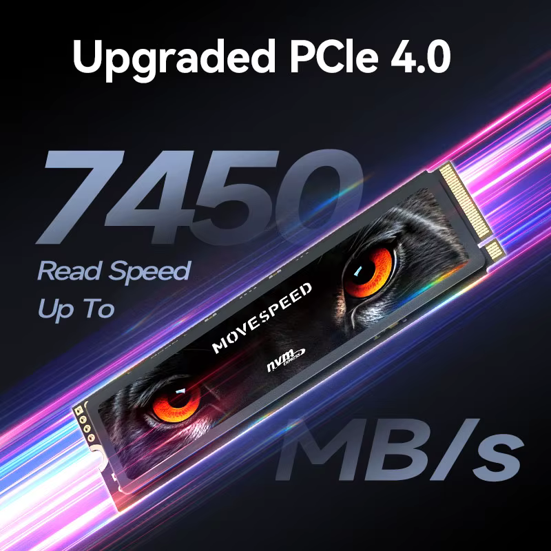 MOVESPEED 7450 mo/s SSD NVMe M.2 2280 4 to 2 to 1 to disque dur interne à semi-conducteurs M2 PCIe 4