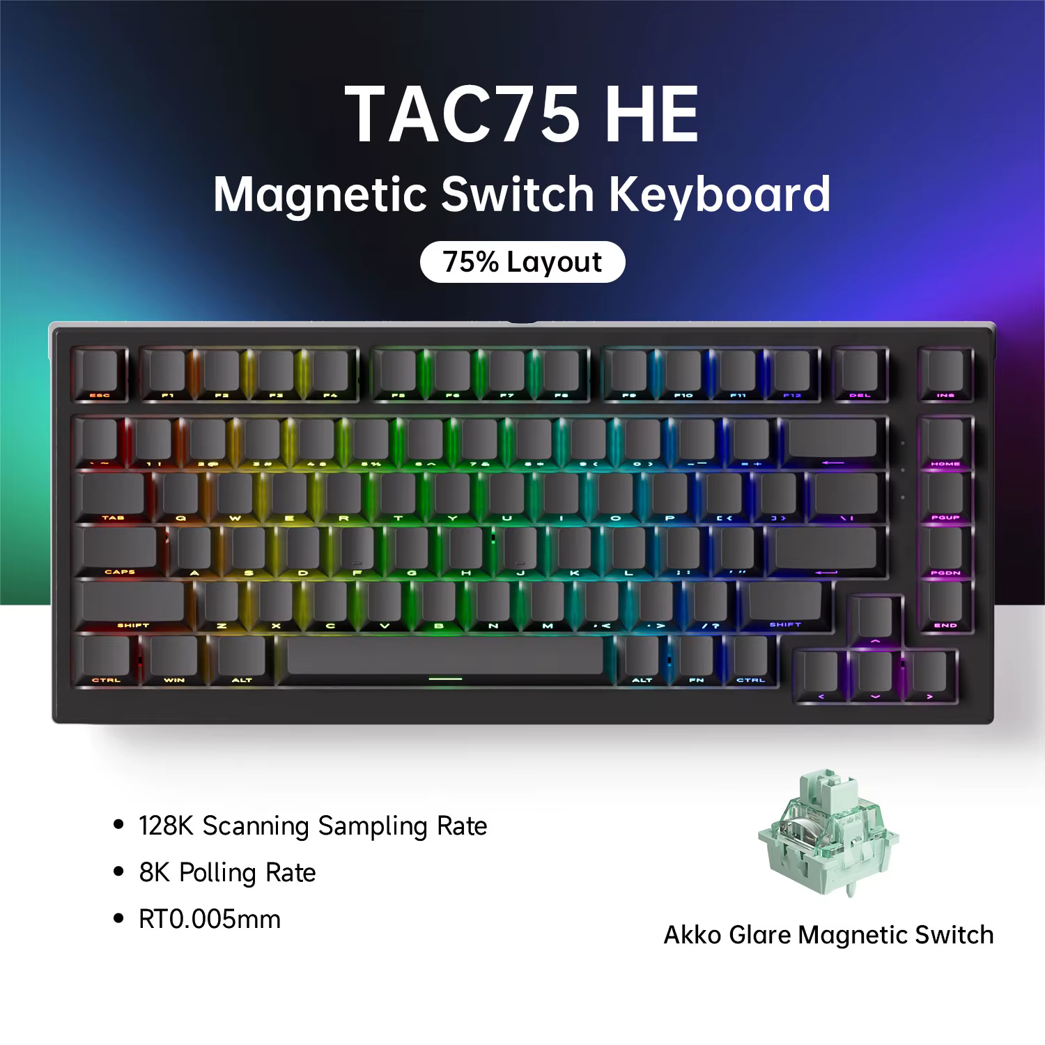 AKKO TAC75 HE clavier à interrupteur magnétique 75% claviers de jeu déclencheur rapide 0.005mm 8K RG