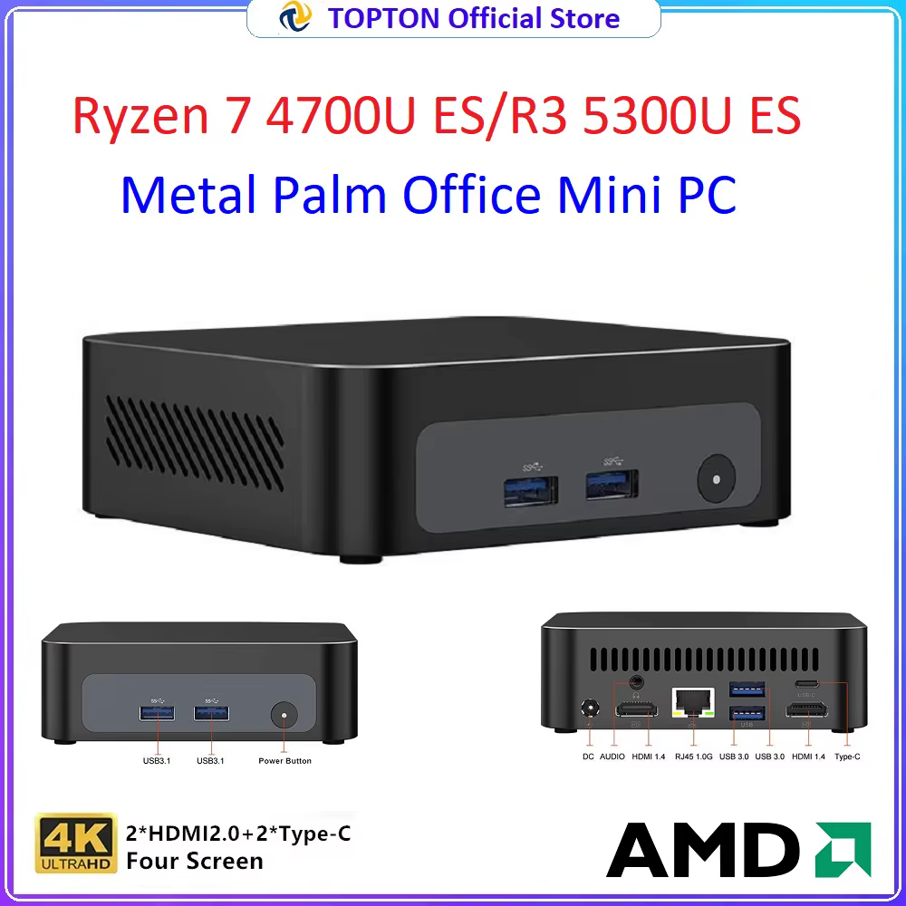 Mini PC de jeu Topton Palm, AMD Ryzen 7 4700U ES 3 5300U ES, 2*DDR4, 2*M.2, ordinateur de bureau por
