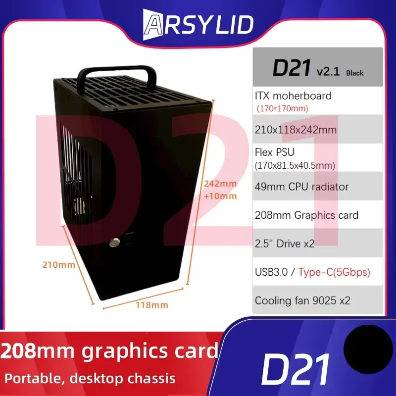 5.9L A4 châssis HTPC Mini ITX ordinateur de jeu 170x190 170x170 Support carte graphique RTX2070 I7 v