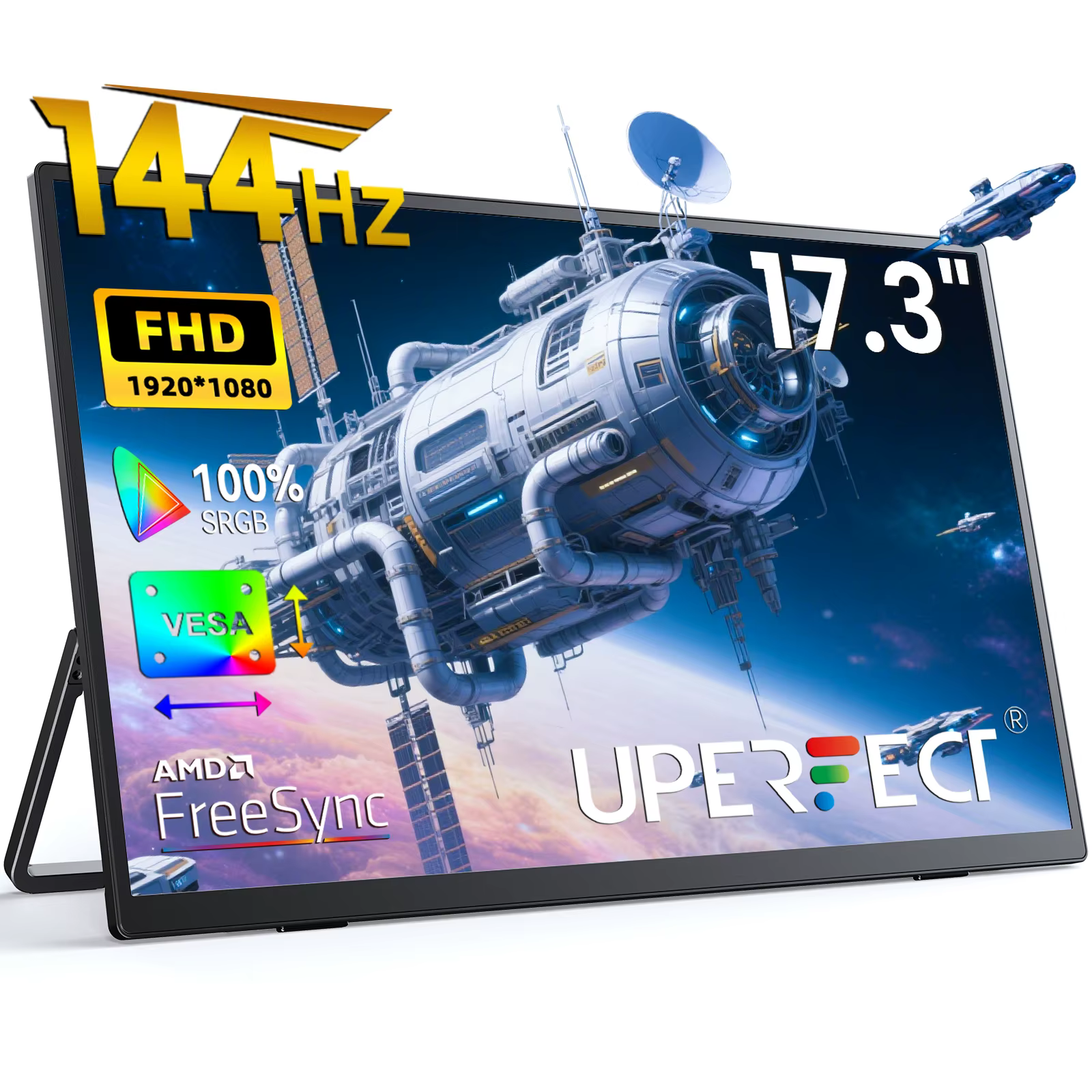 UPERFECT 17,3" 144Hz 1080P FHD Moniteur de jeu portable USB-C HDMI Écran d'ordinateur HDR IPS Extens