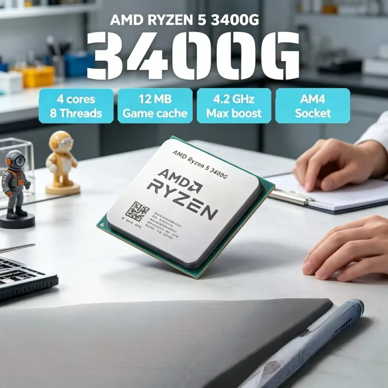 Processeur de bureau AMD Ryzen 5 3400G AM4 (puce détachée) avec graphismes intégrés, 3,7 GHz, 65 W,
