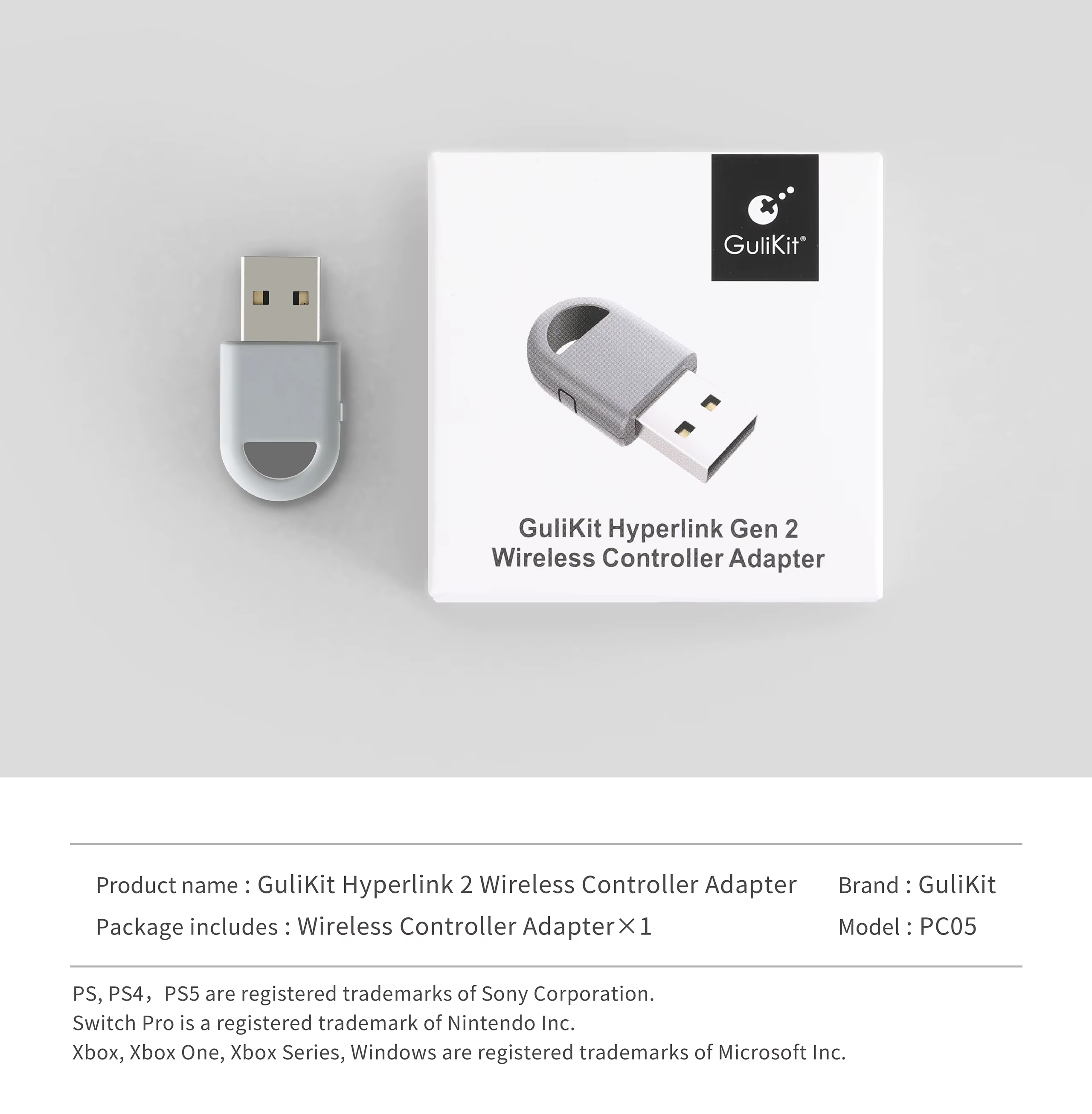 GuliKit Hyperlink 2 adaptateur sans fil PC05 Dongle pour contrôleur PS5 PS4, manette Xbox One Guliki