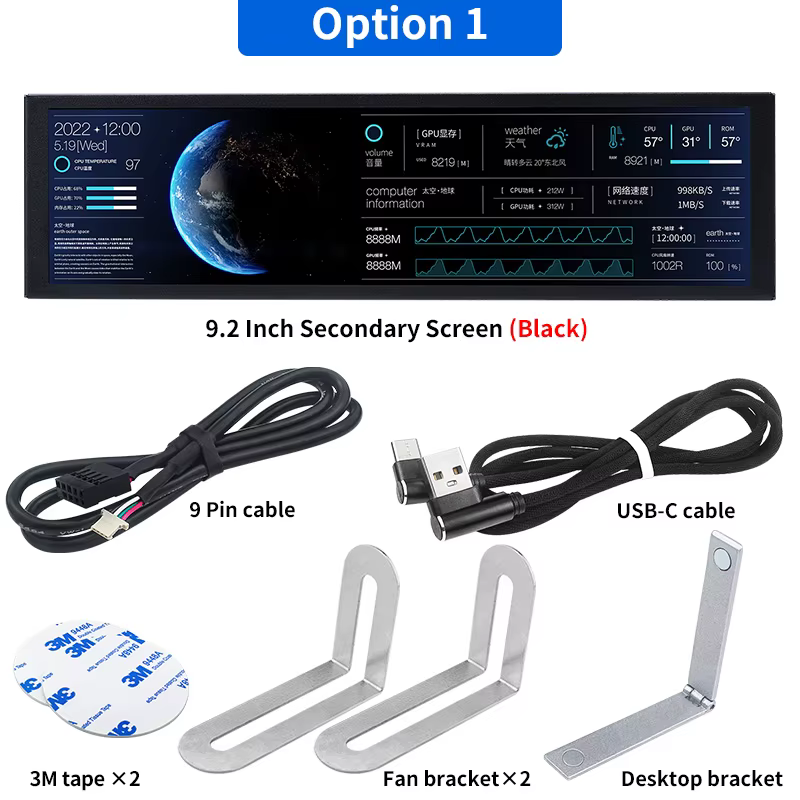Écran secondaire IPS USB de 9.2 pouces, TURZX 1920x462, intelligent, pas besoin d'une Interface PH A