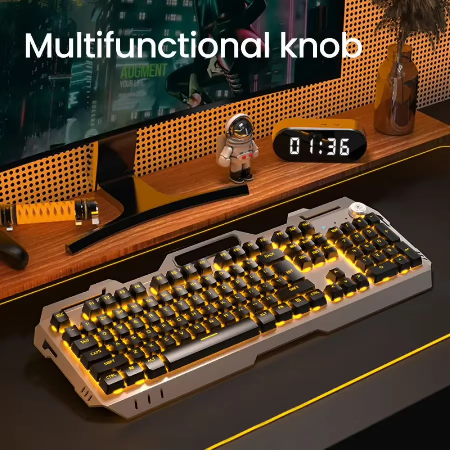 Clavier de jeu filaire GX80Machinery, rétroéclairage LED, 104 touches, membrane silencieuse, panneau