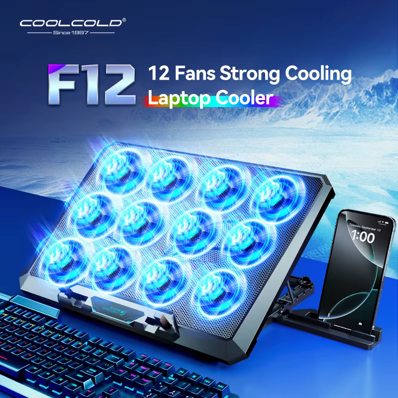 COOLCOLD Tapis de refroidissement pour ordinateur portable avec 12 ventilateurs silencieux, support