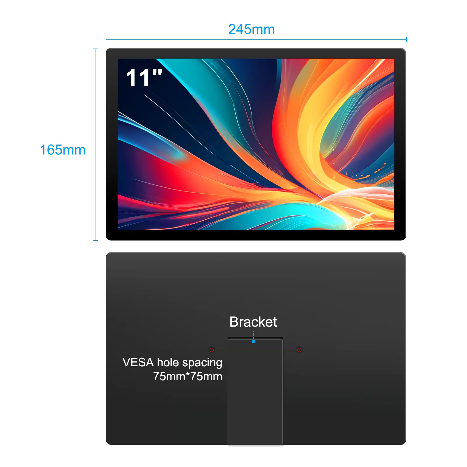 Moniteur Portable tactile 11 pouces, 2,5k, 2560x1600 IPS, 92% NTSC, VESA 75x75mm, Type-C, HDMI, écra