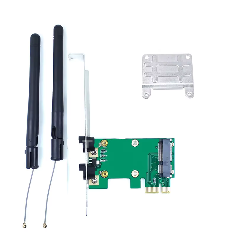 Carte sans fil WiFi Mini PCI-E Express vers adaptateur PCI-E avec 2 antennes externes pour PC