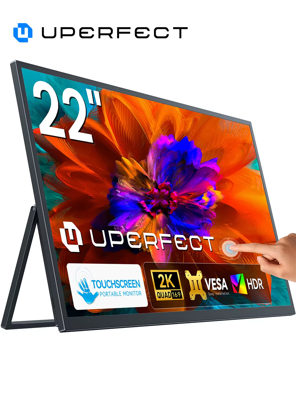 Écran tactile portable UPERFECT 22 pouces 2K avec deux haut-parleurs HDMI Type C Grand écran d'ordin