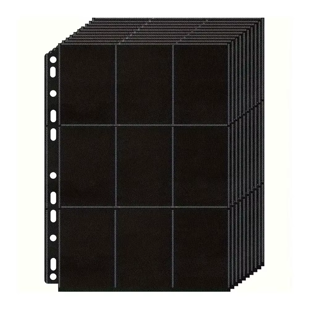 Lot de 10 pochettes noires à 9 compartiments pour classeur de cartes A4 - Pochettes à chargement lat