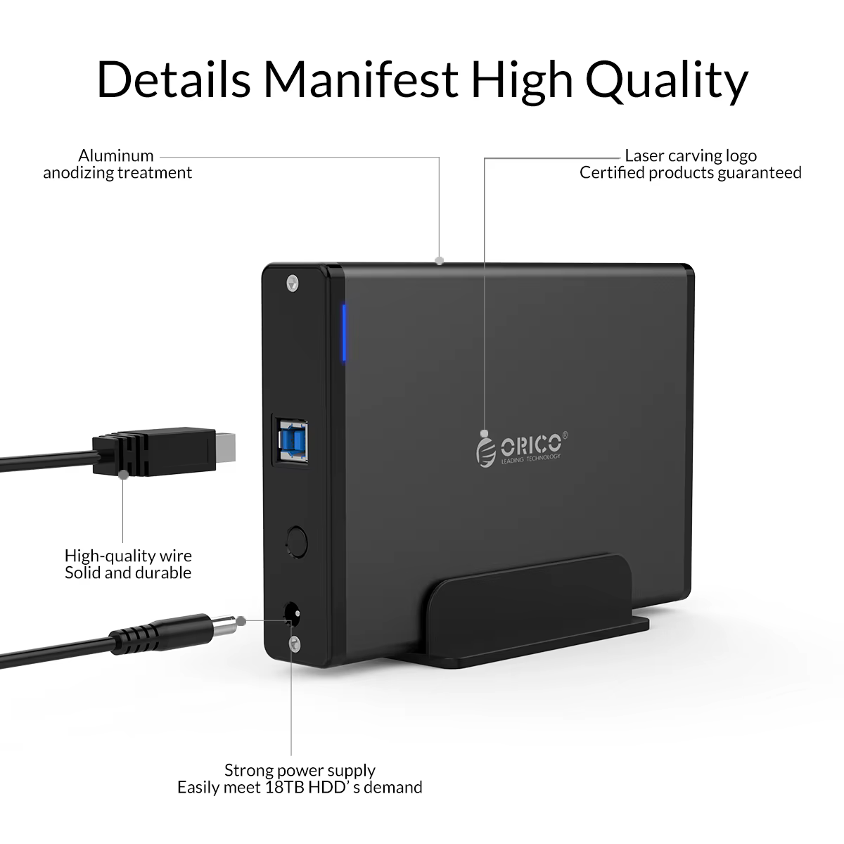 ORICO 3.5 ''boîtier de disque dur SATA vers USB 3.0 adaptateur boîtier de disque dur externe pour 2.