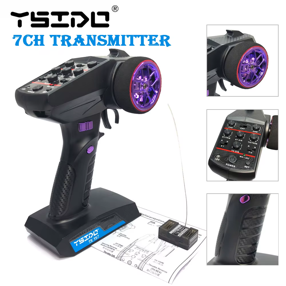 YSIDO 2.4G YS7 7CH télécommande transmetteur Radio numérique avec récepteur pour 1/10 1/8 contrôleur