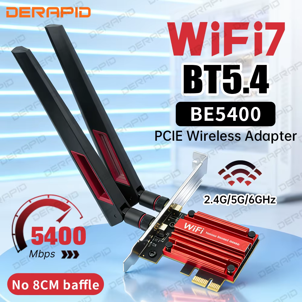 Carte réseau WiFi 7 BE5400 PCIe, puce MT7925, Bluetooth 5.4, 2.4G/5G/6GHz pour Windows 11/10, jeux e