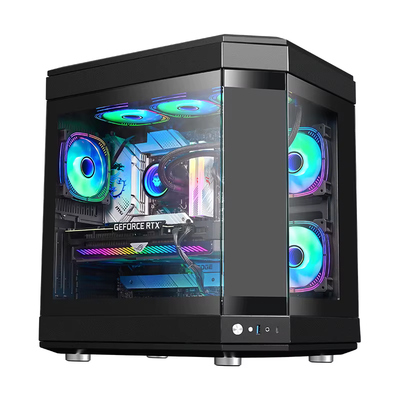 Boîtier de PC de jeu intelligent ATX avec écran LCD, châssis d'ordinateur en verre trempé, boîtier d