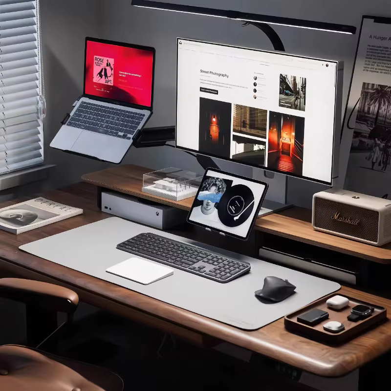 Bureaux d'ordinateur en bois de noyer, étagère montante pour ordinateur portable avec rangement, org